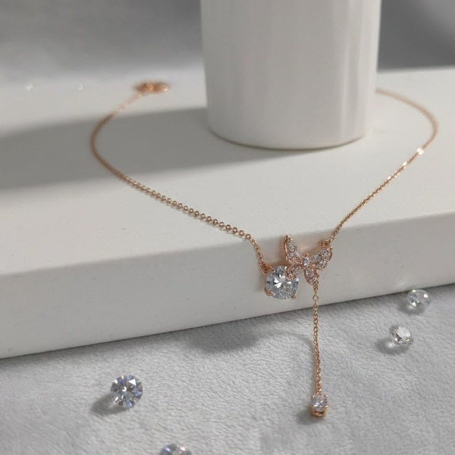 Rose Gold Butterfly Drop Necklace