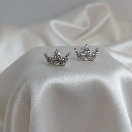 Encrusted Crown Statement Stud Earrings