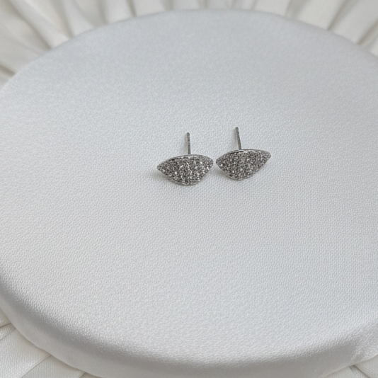 Micro-Pavé Silver Fan-Shaped Stud Earrings