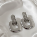 Silver Geometric Pavé Drop Earrings