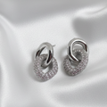 Silver Interlocking Pavé & Polished Oval Drop Earrings
