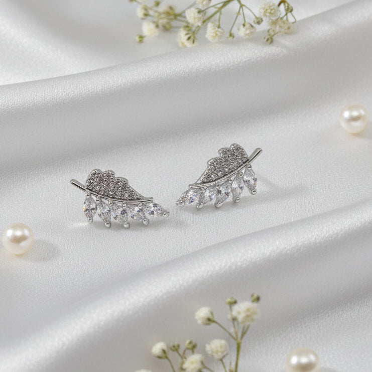 Crystal Leaf Branch Stud Earrings