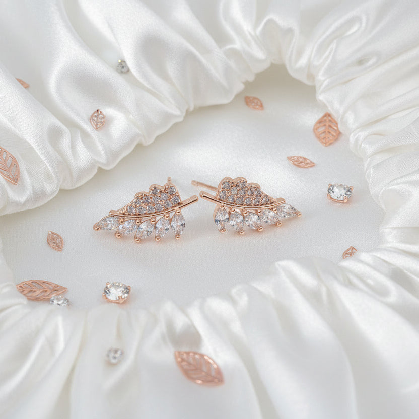 Crystal Leaf Branch Stud Earrings