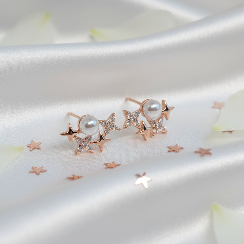 Celestial Starburst and Pearl Stud Earrings