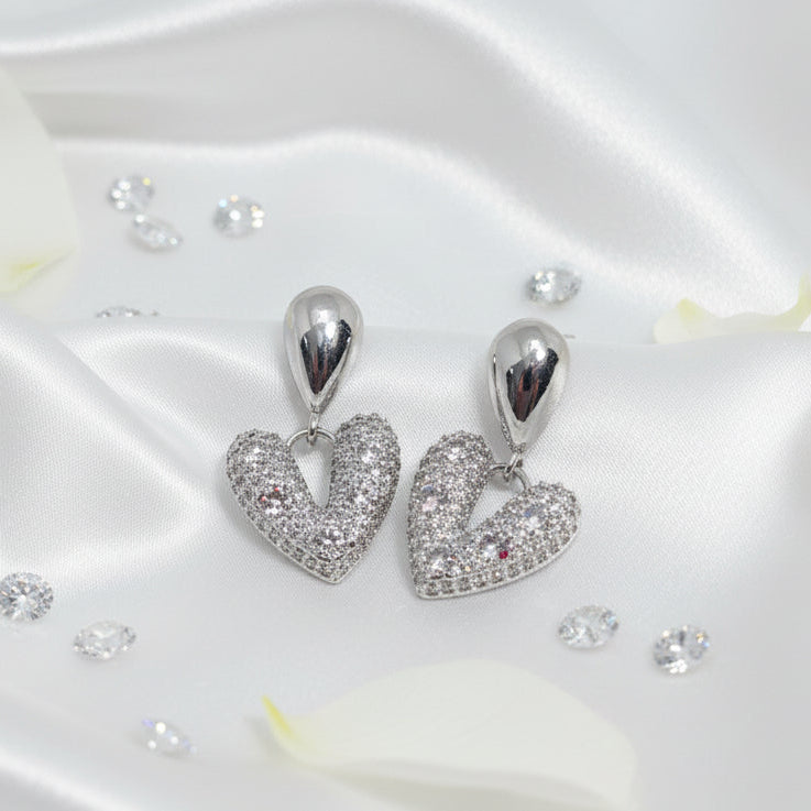 Pave Crystal Heart Drop Earrings