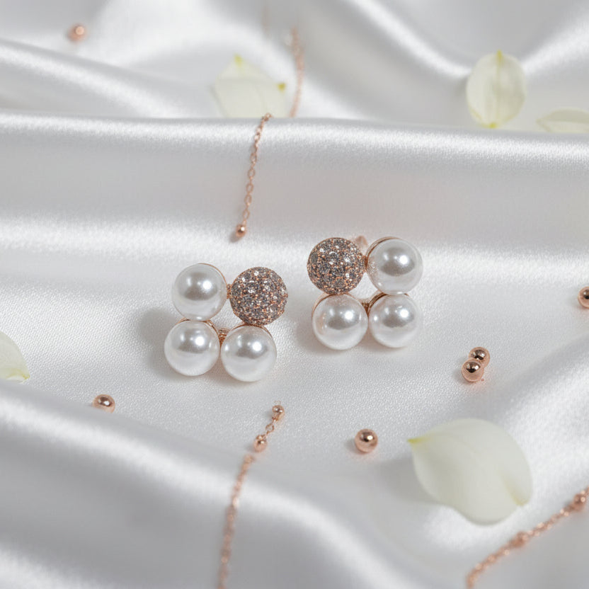Pearl and Pave Crystal Cluster Stud Earrings