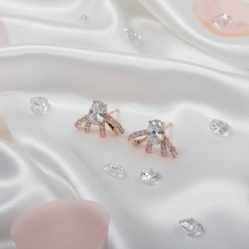 Gilded Orchid" Rose Gold Oval Crystal Stud Earrings