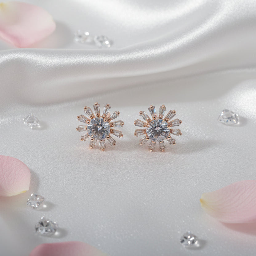 Sunlight Bloom Round Crystal Stud Earrings