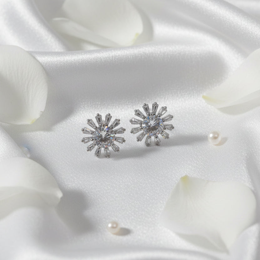 Sunlight Bloom Round Crystal Stud Earrings