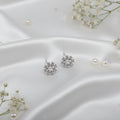 Dainty Silver Floral Halo Pearl Stud Earrings