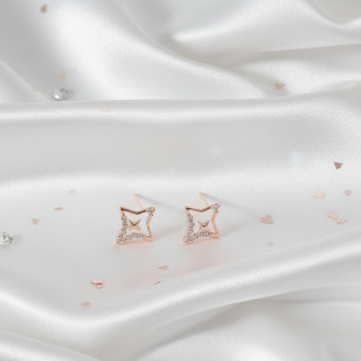 Celestial Open-Star Rose Gold Stud Earrings