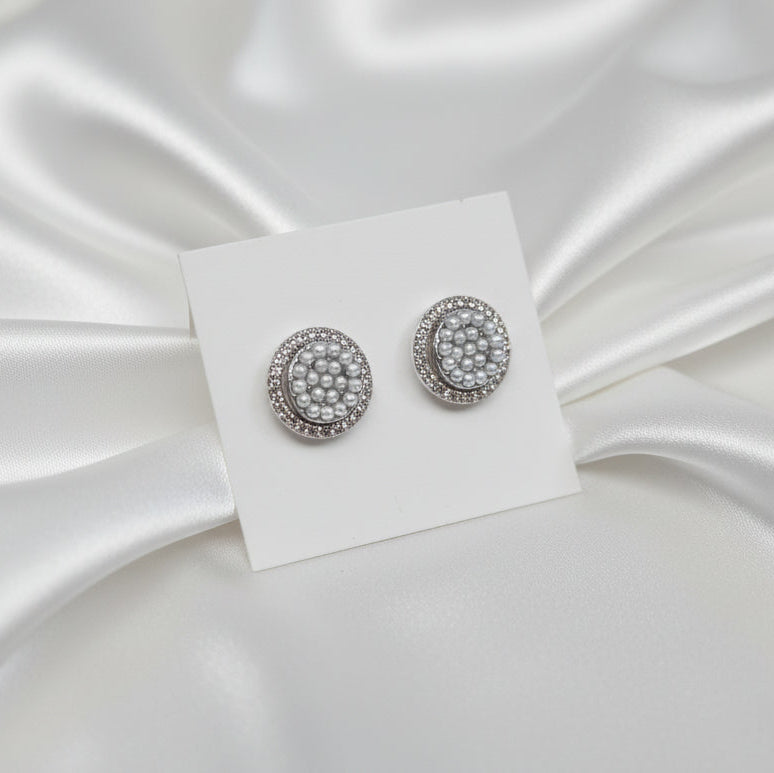 Ethereal Halo Seed Pearl & Crystal Cluster Stud Earrings
