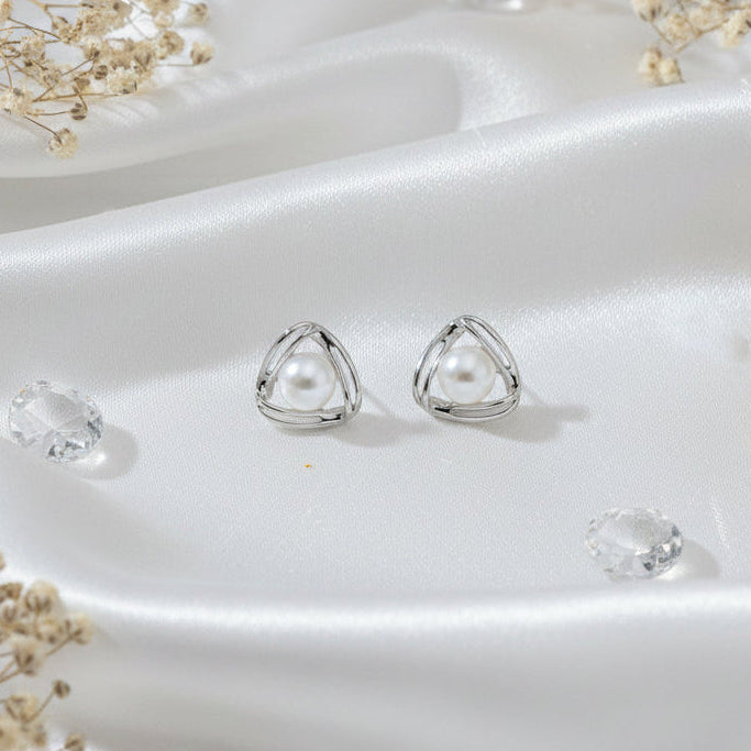 The Geometric Pearl Nest Stud Earrings