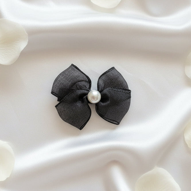 Organza Pearl Bow Hair Clips