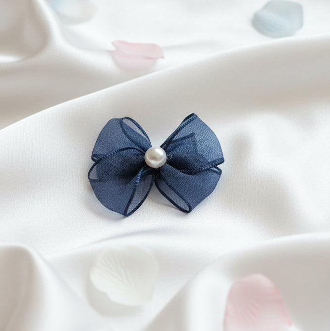 Organza Pearl Bow Hair Clips