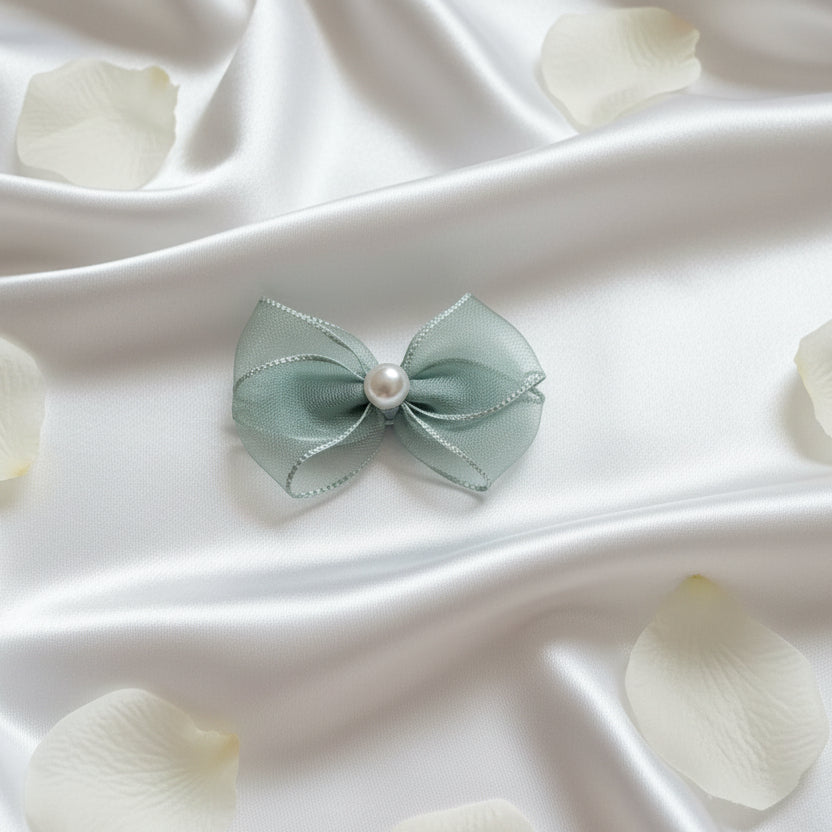 Organza Pearl Bow Hair Clips