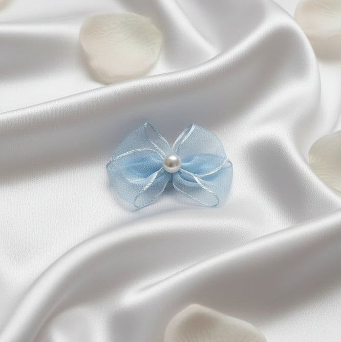 Organza Pearl Bow Hair Clips