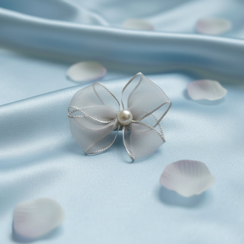 Organza Pearl Bow Hair Clips