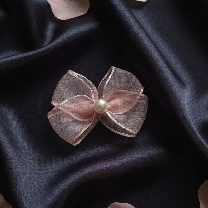 Organza Pearl Bow Hair Clips