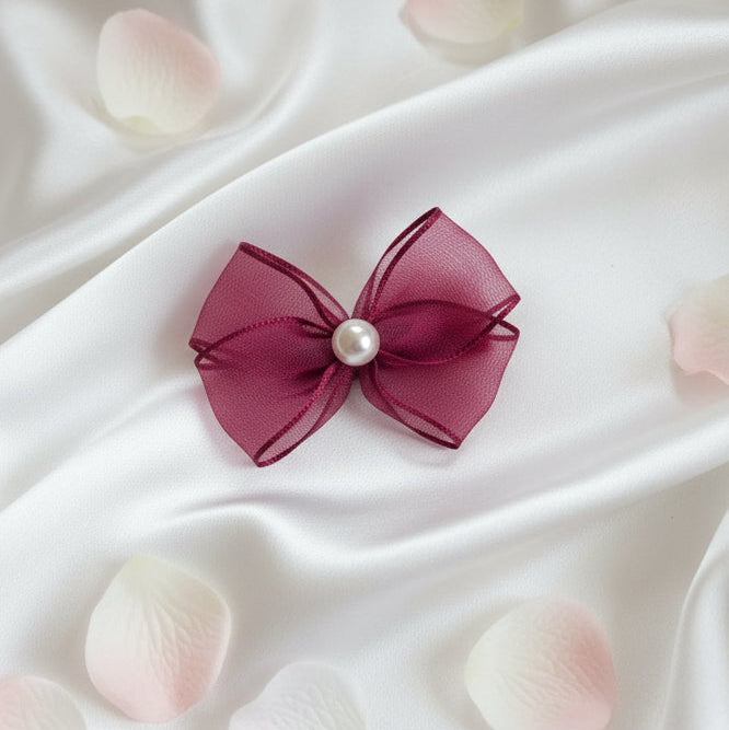 Organza Pearl Bow Hair Clips