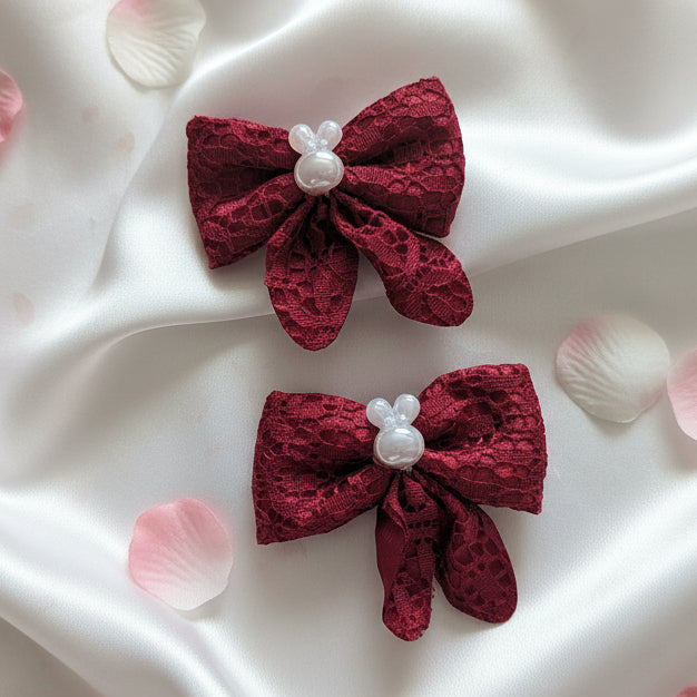 Lace Bunny Bow Hair Clips (Set of 2)