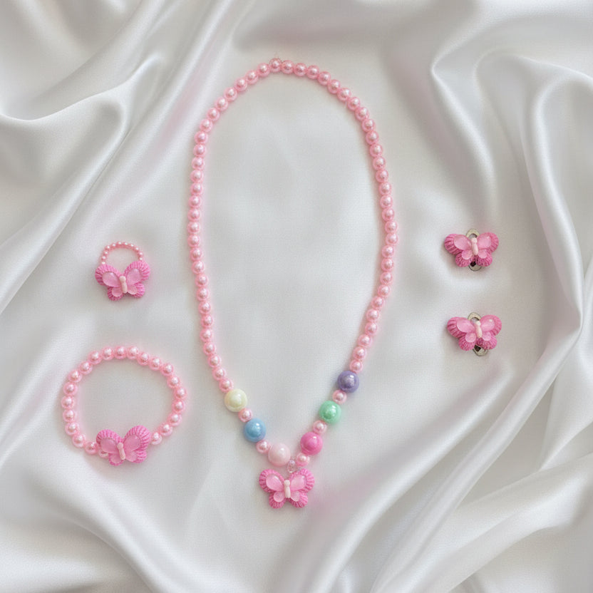 🦋 Whimsical Butterfly & Pearl 5-Piece Jewelry Set