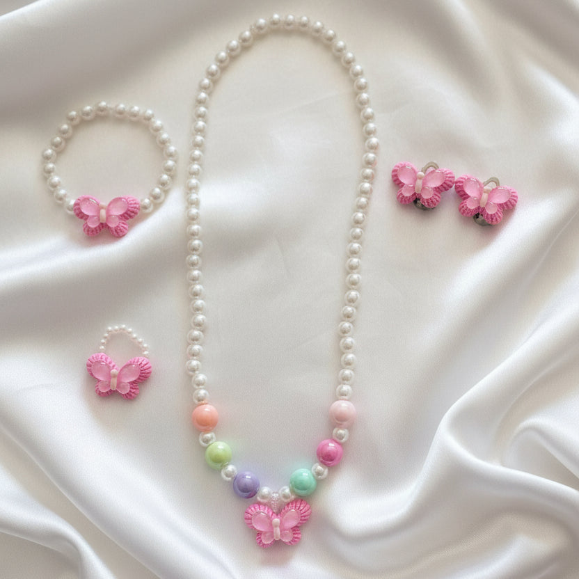 🦋 Whimsical Butterfly & Pearl 5-Piece Jewelry Set