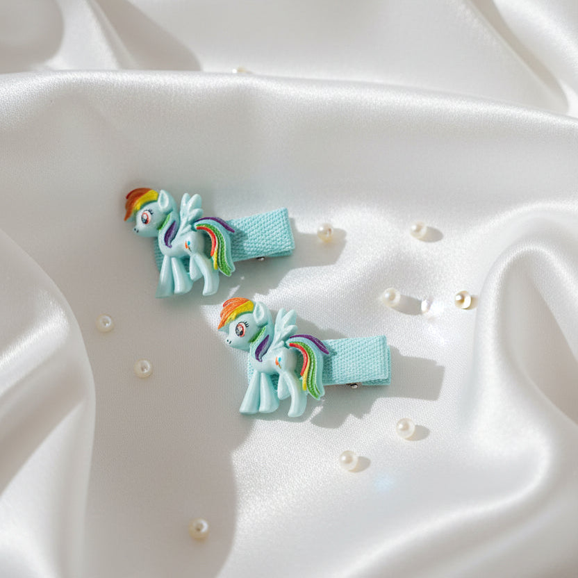 Rainbow Pony Ribbon Hair Clips (set of 2)
